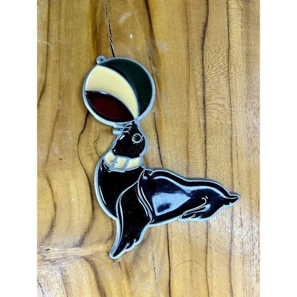 Vintage Seal Stained Glass Like Suncatcher Ornament Hang Holiday - Picture 1 of 2